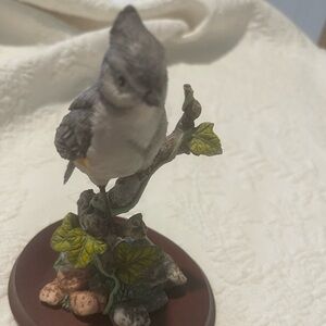 Premiere Bird Collection Porcelain Tufted Titmouse On a Wood Stand. Studio Desig
